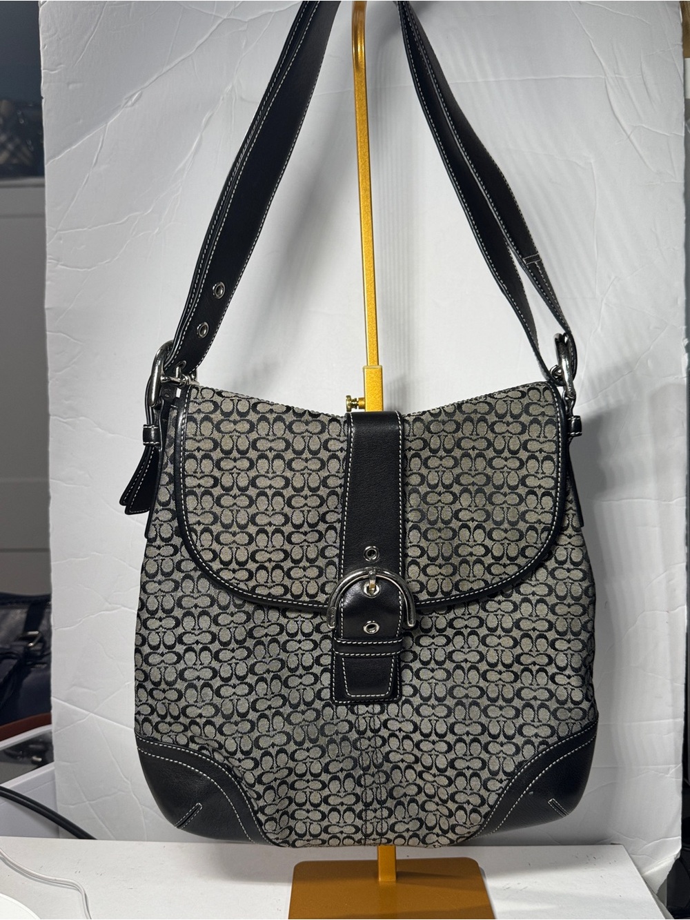 Coach Black Gray Signature Canvas Shoulder vintage Y2K mini C jacquard buckle